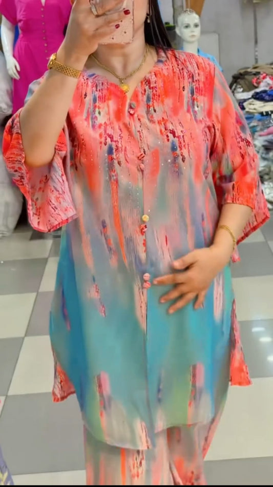 (Co-Ord} Long Suit St Kurta - Palazzo Stylish Dress
