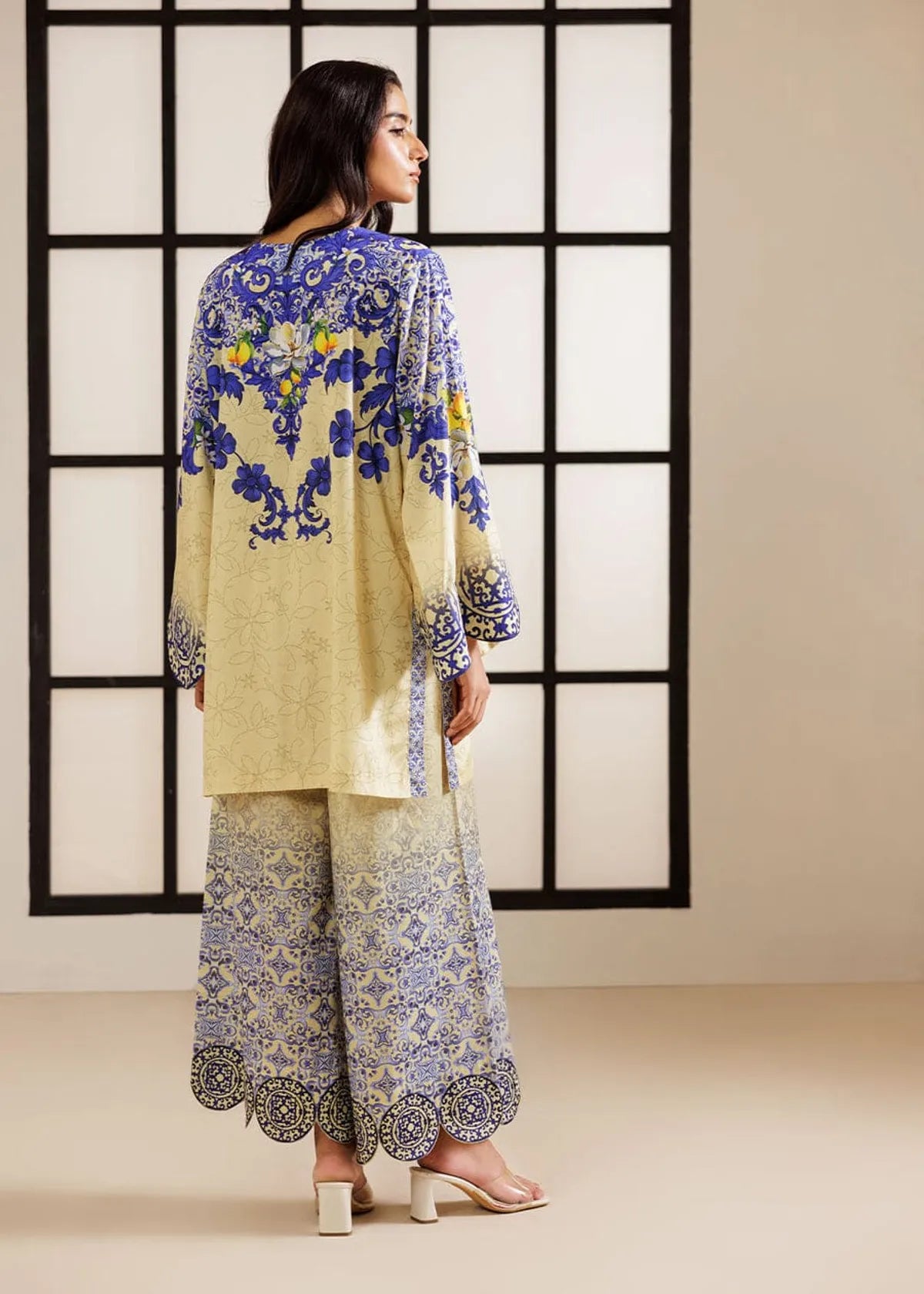 Lemon Yellow Smooth Bsy Ornate Floral Tile Printed Co-Ord Set For Women