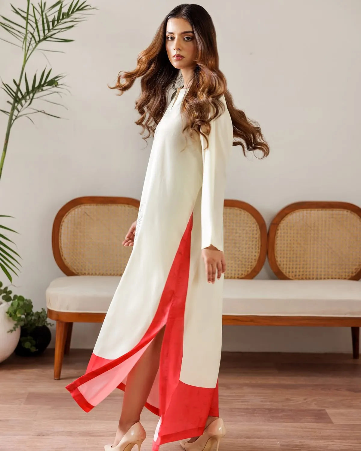 Beige Smooth Bsy Botanic Bloom Canvas Digital Printed Kurta For Women