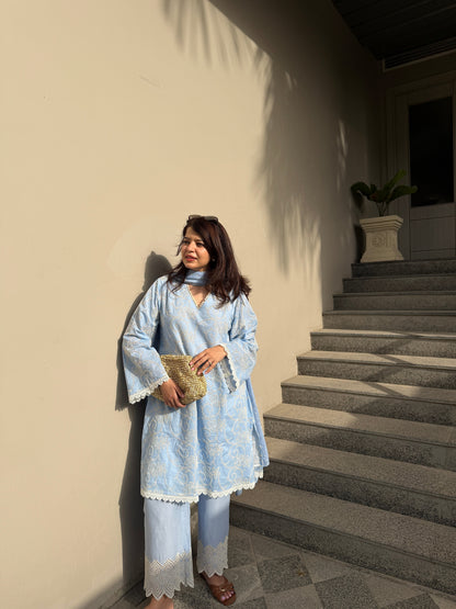 Fiza Blue Cotton Suit Set with dupatta