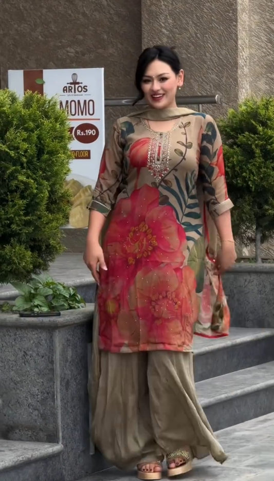 Women Kurta with Palazzos & With Dupatta
