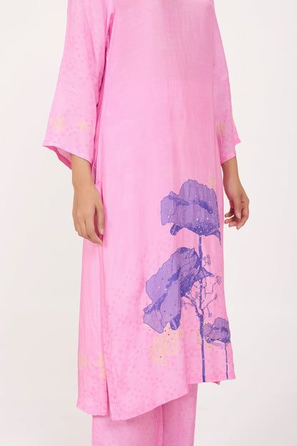 Pink Muslin Silk Hand-Embroidered Kurta Set