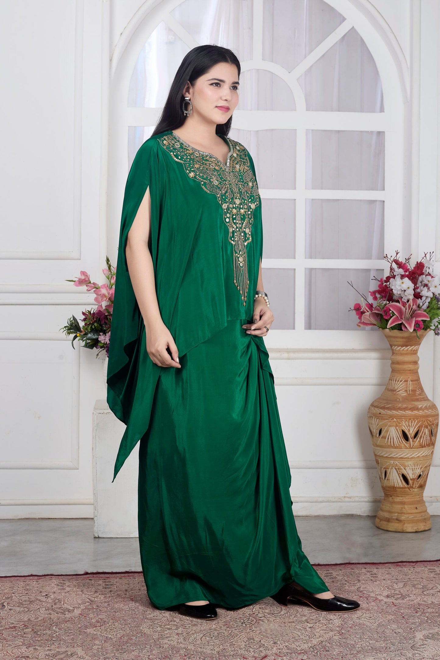 Green Cape Skirt Set