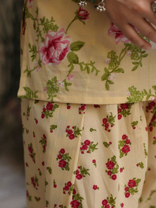 Women Floral Printed Regular Pure Cotton Kurti with Dhoti Pants