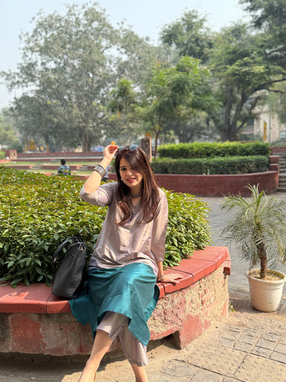 Mehr Emerald Grey Cotton Silk Kurta  Set