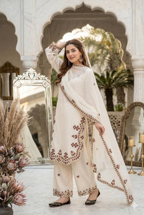 *NEW DESIGNER  HEAVY EMBROIDERY SEQUENCE WORK 3 PIS SUIT SET*