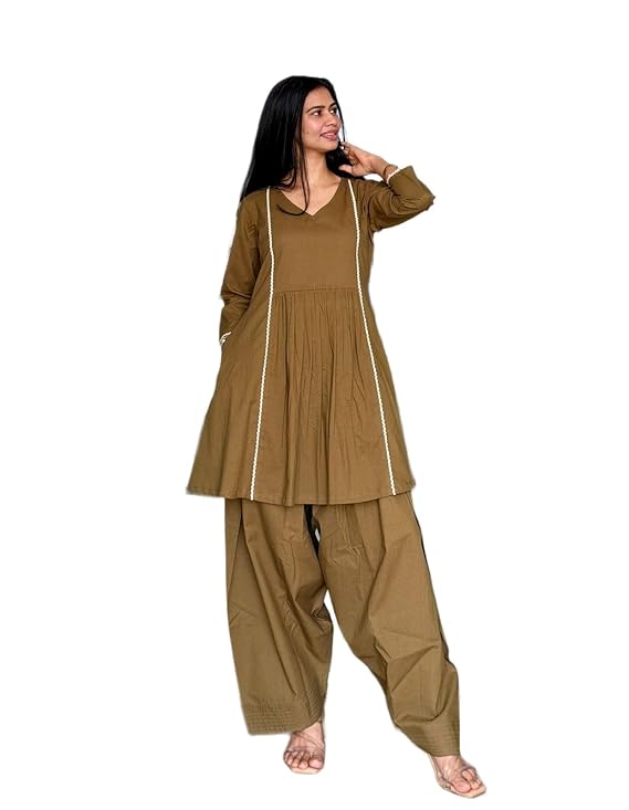 Women's Cotton Farshi Salwar Suit For Women 3/4 Sleeves | Plain Kurti With Palazzo Set For Girls