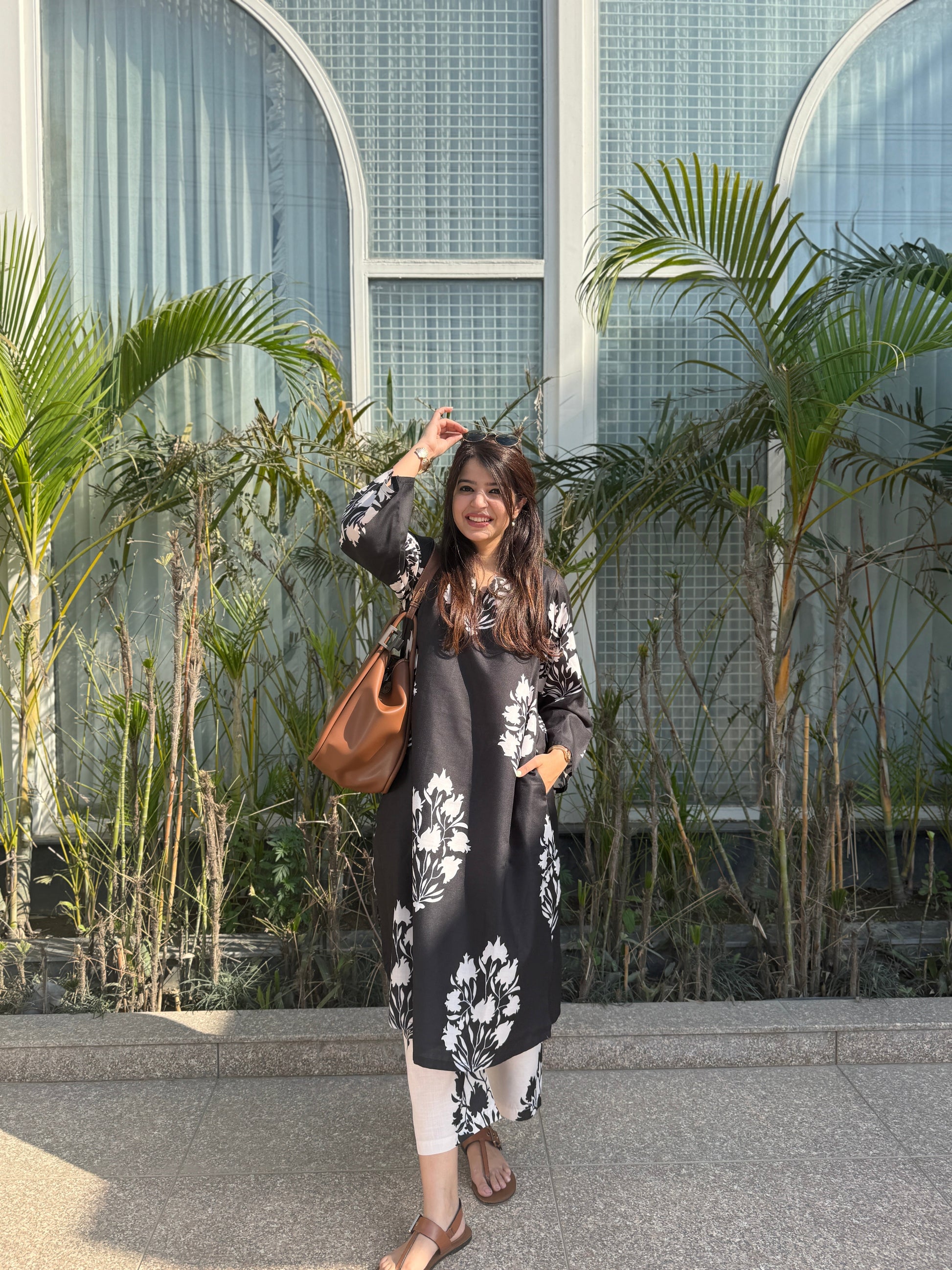 Hania Black Floral Cotton Kurta Set