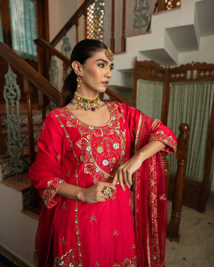 Elegant Chinon Silk Top, Sharara & Dupatta (MD-3041)