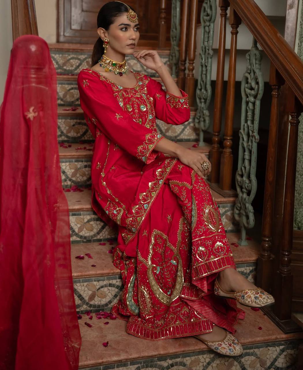 Elegant Chinon Silk Top, Sharara & Dupatta (MD-3041)