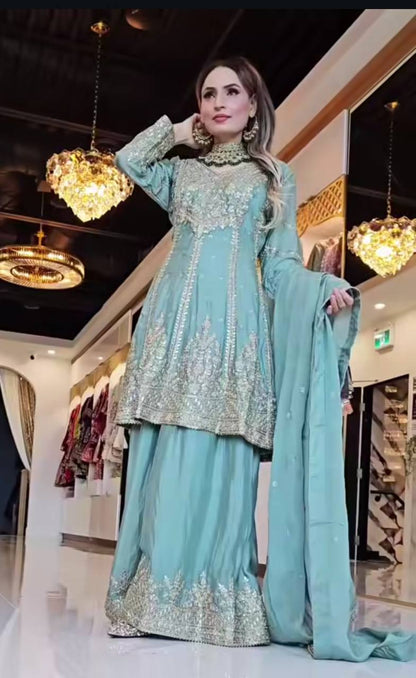 Premium Designer Party Wear Top-Plazzo with Dupatta