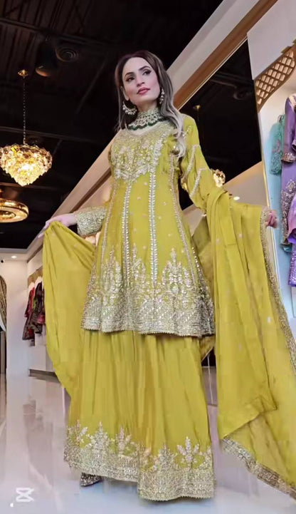Premium Designer Party Wear Top-Plazzo with Dupatta