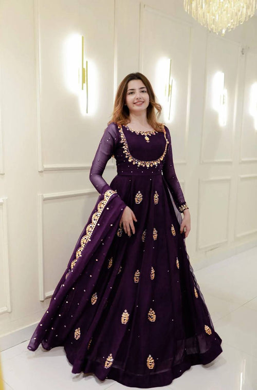 2 PIECE GOWN WITH DUPATTA IN SEQUENCE EMBROIDERY WORK ✨