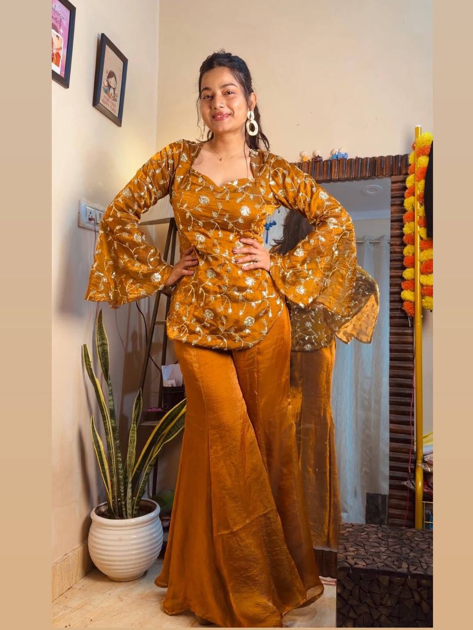 EXCLUSIVE 2 PIECE TOP AND PLAZZO IN SEQUENCE EMBROIDERY WORK