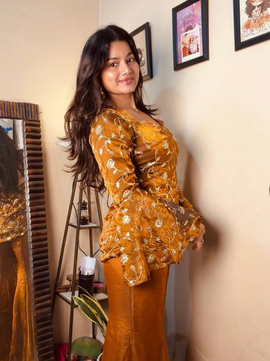 EXCLUSIVE 2 PIECE TOP AND PLAZZO IN SEQUENCE EMBROIDERY WORK
