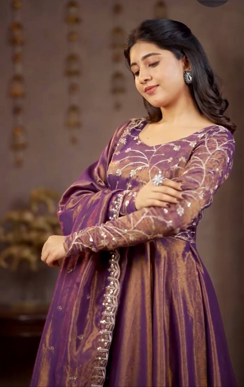 Heavy Cosmos Silk Embroidered Anarkali Suit | Festive Party Wear