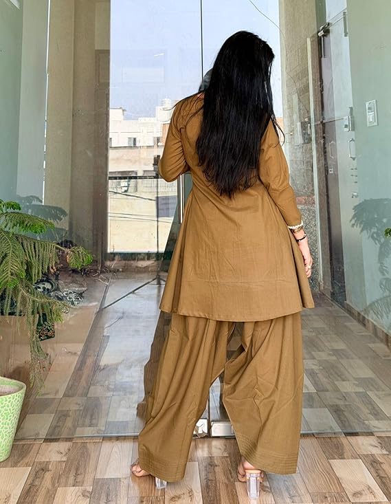 Women's Cotton Farshi Salwar Suit For Women 3/4 Sleeves | Plain Kurti With Palazzo Set For Girls