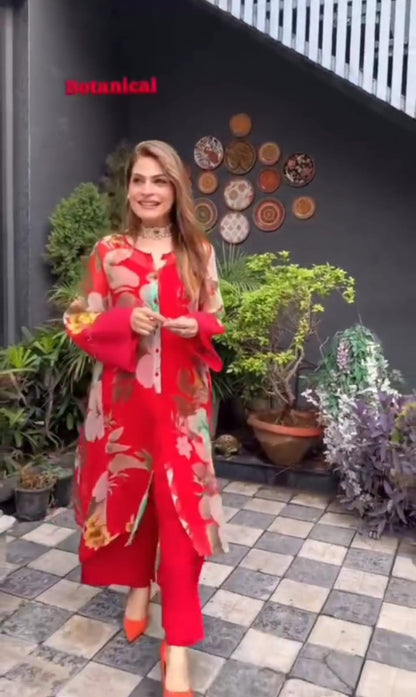 Printed Straight Kurta Set Trousers