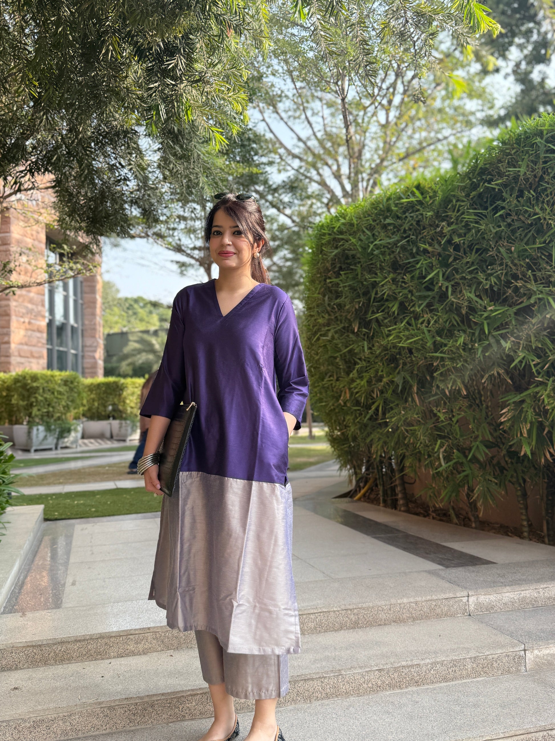 Mehr Emerald Grey Cotton Silk Kurta  Set