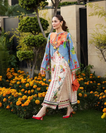 Multicolor Smooth Bsy Floral Fusion Kurta Set For Women