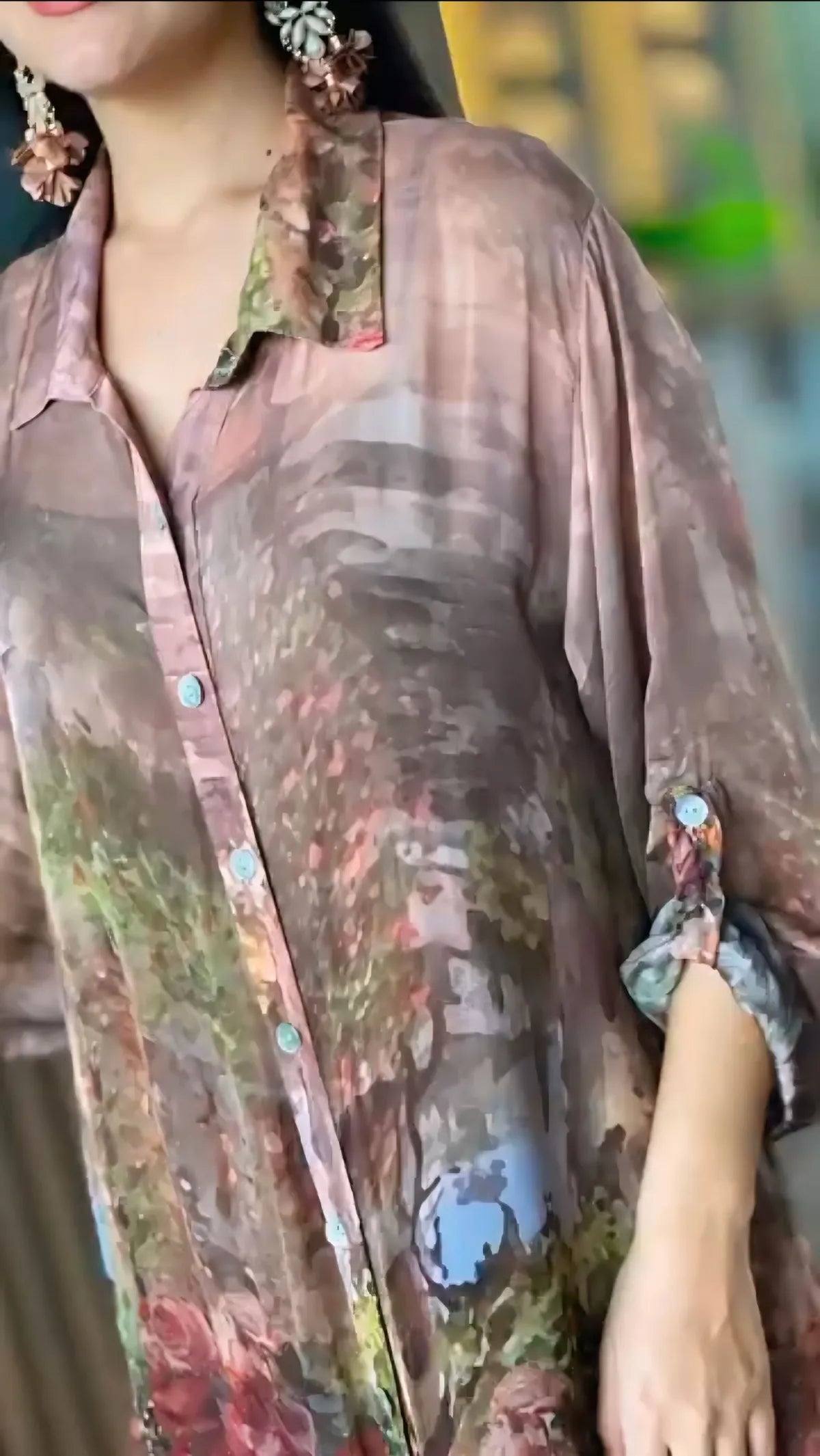 Botanical-Inspired Muslin Earthy Hues Printed Dress For Women