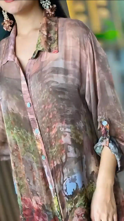 Botanical-Inspired Muslin Earthy Hues Printed Dress For Women