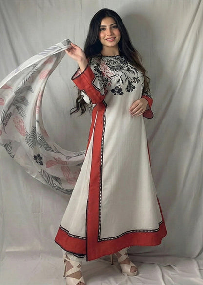 Silk Kaftan with Printed Dupatta and Border U39