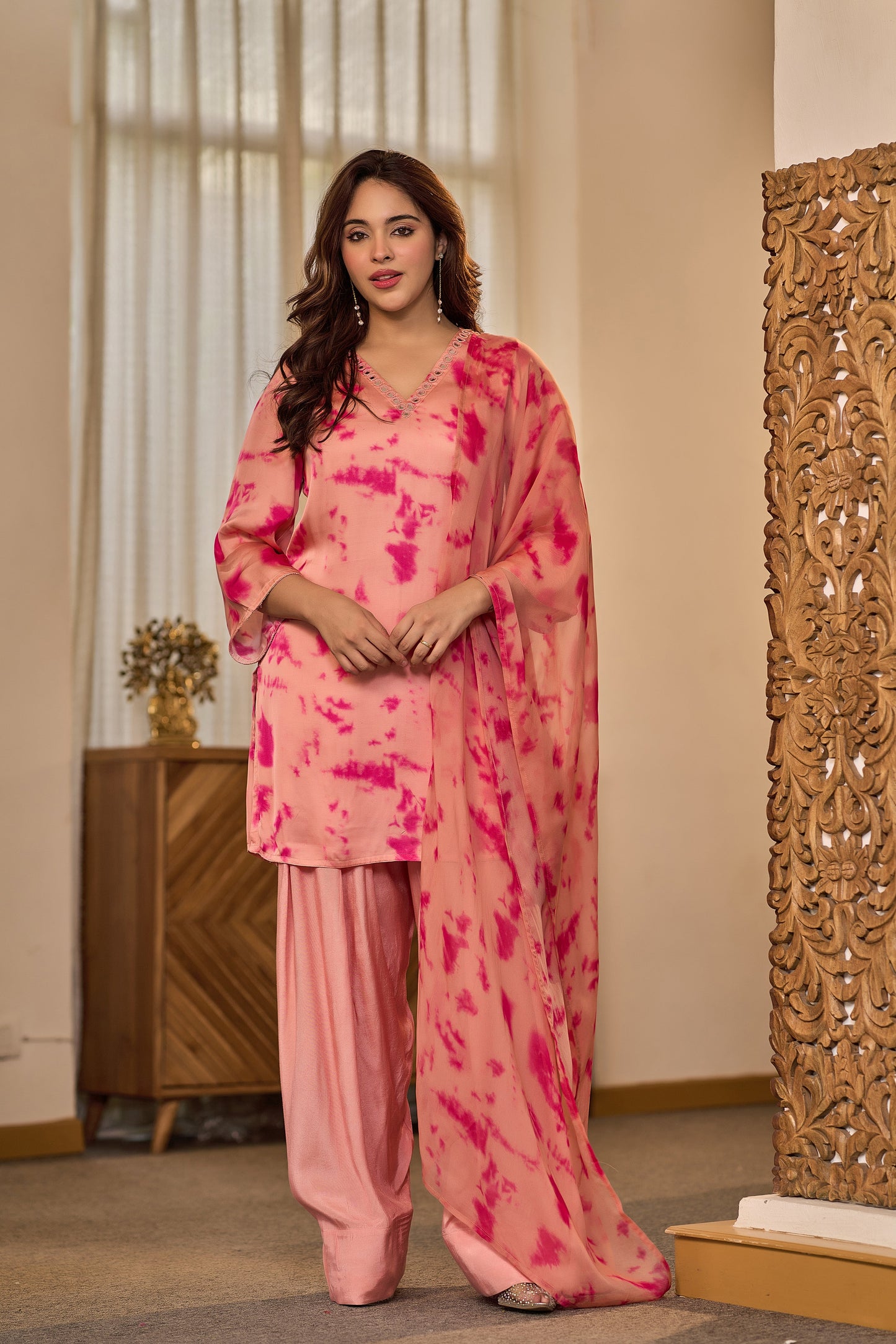 Blush Pink Tie-Dye Farsi Suit Set