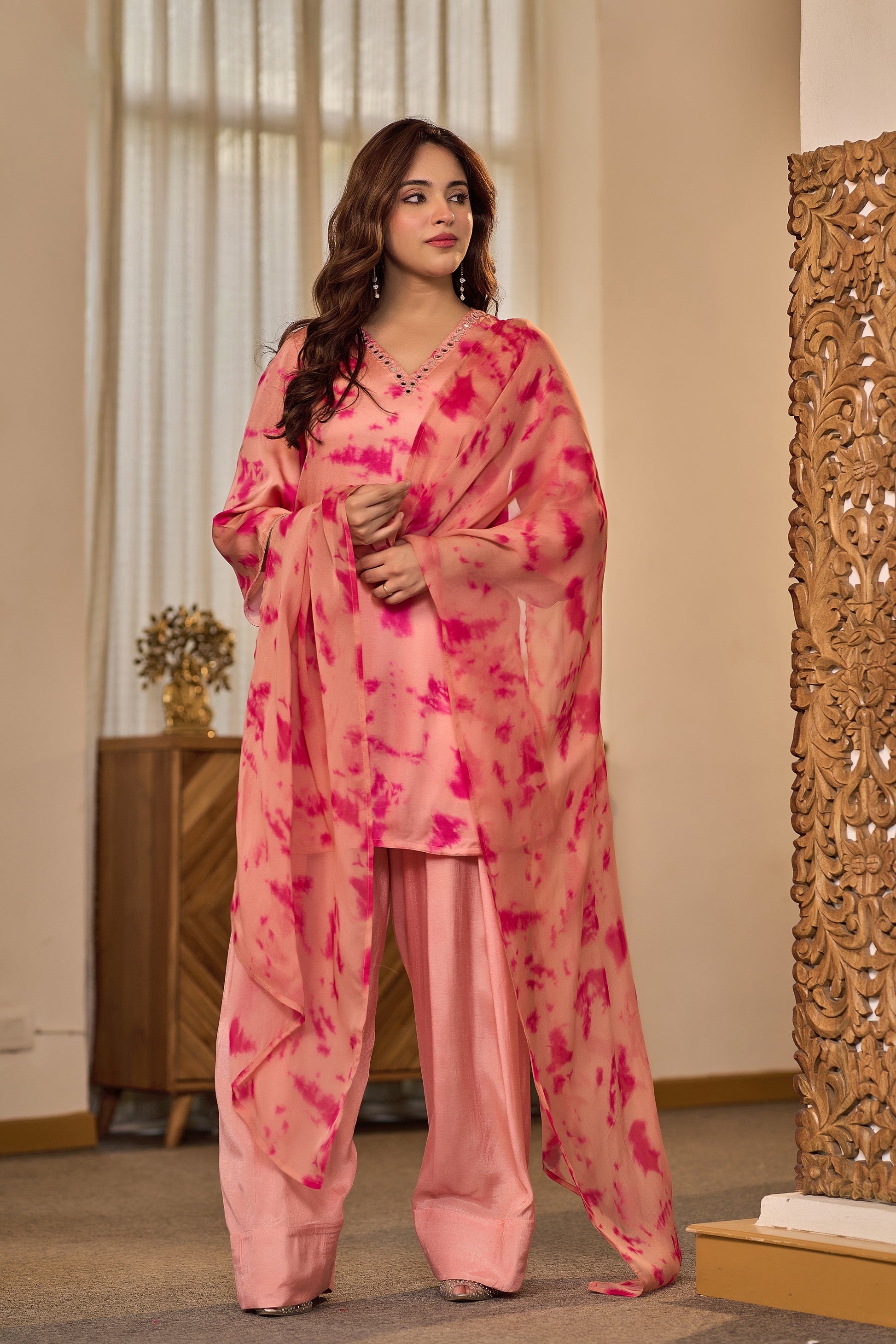 Blush Pink Tie-Dye Farsi Suit Set