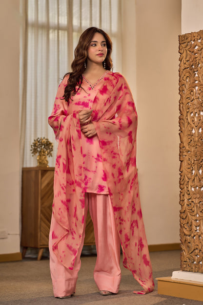 Blush Pink Tie-Dye Farsi Suit Set