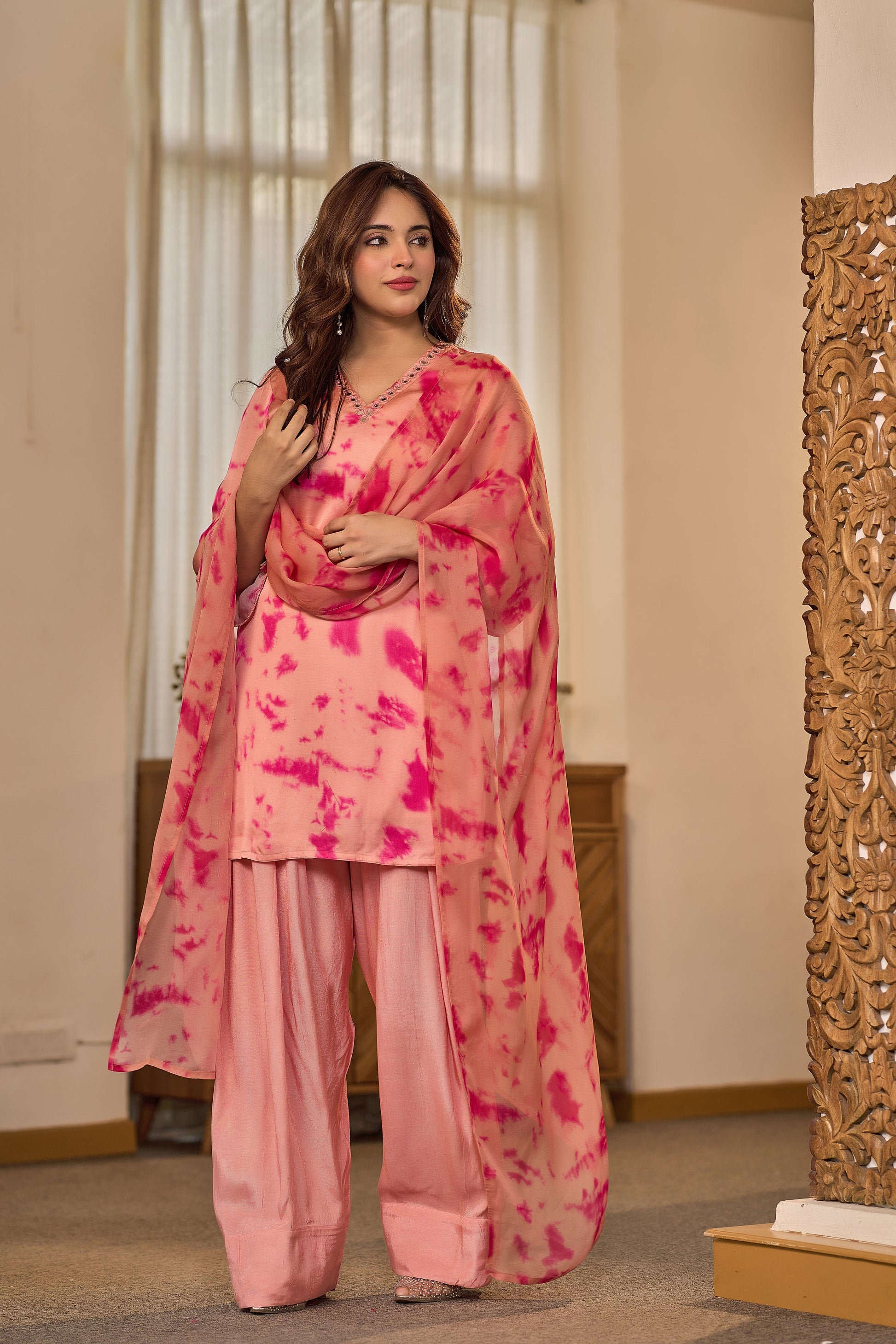 Blush Pink Tie-Dye Farsi Suit Set