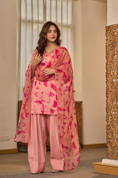 Blush Pink Tie-Dye Farsi Suit Set
