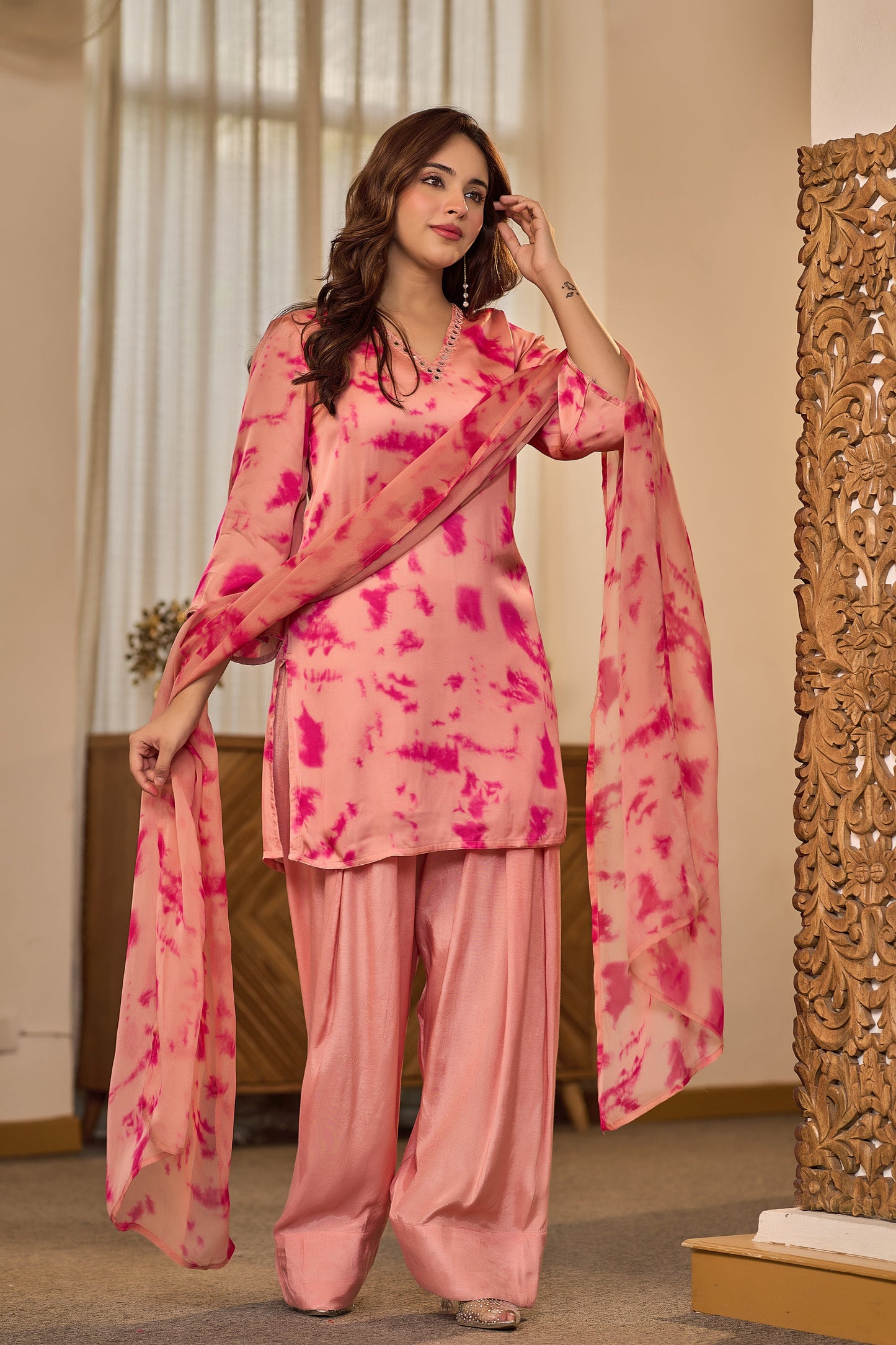Blush Pink Tie-Dye Farsi Suit Set