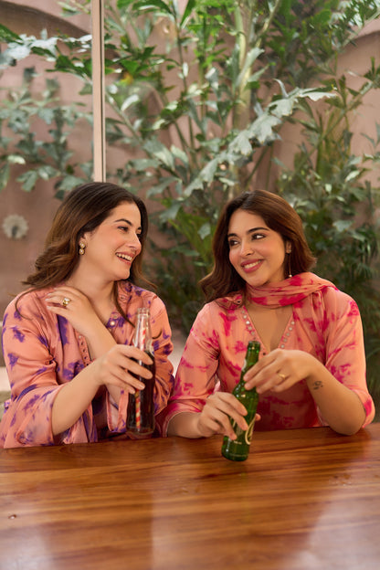 Blush Pink Tie-Dye Farsi Suit Set