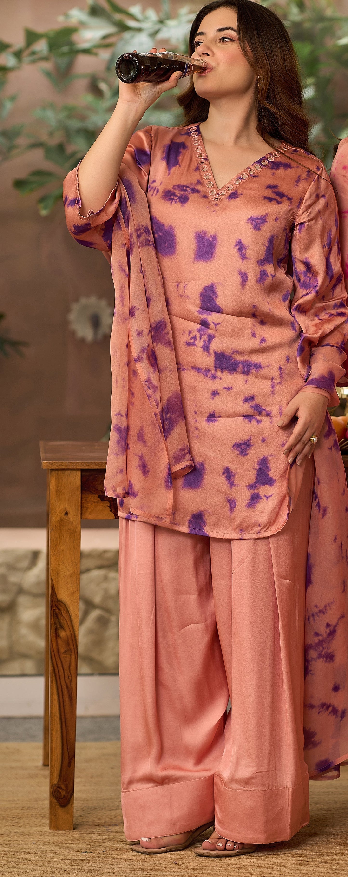 Blush Pink Tie-Dye Farsi Suit Set