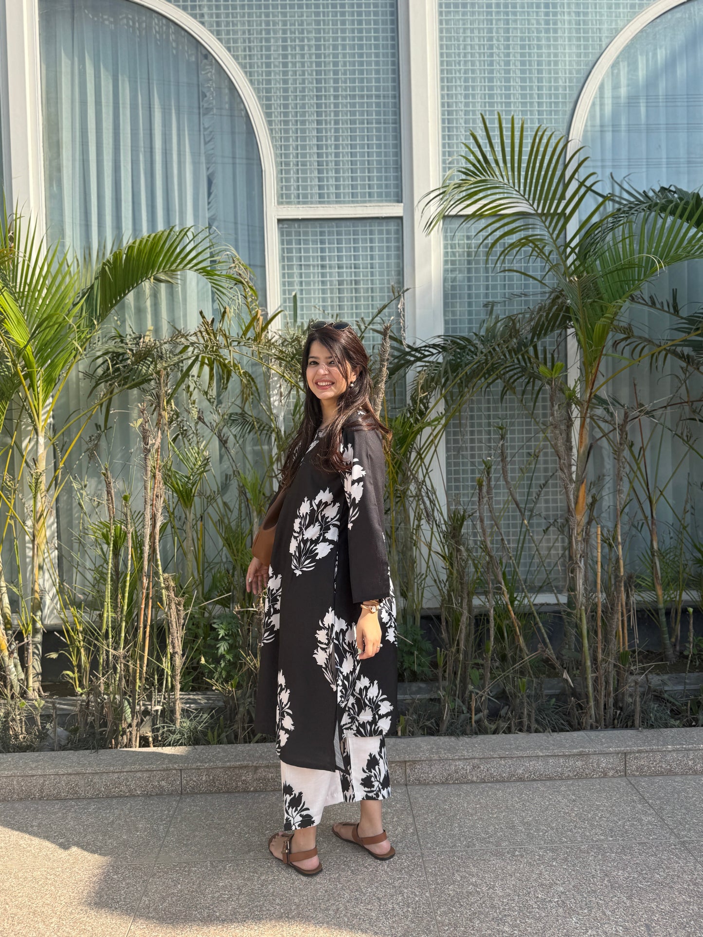 Hania Black Floral Cotton Kurta Set