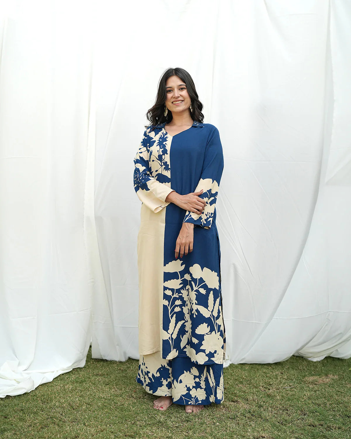 Two-Tone Green  And Blue dress Set