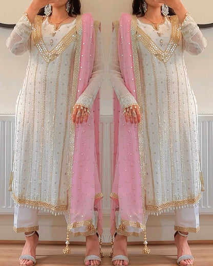 New Designer Party Wear Long Pakistani Suit in Fancy Style-NF-(1213)
