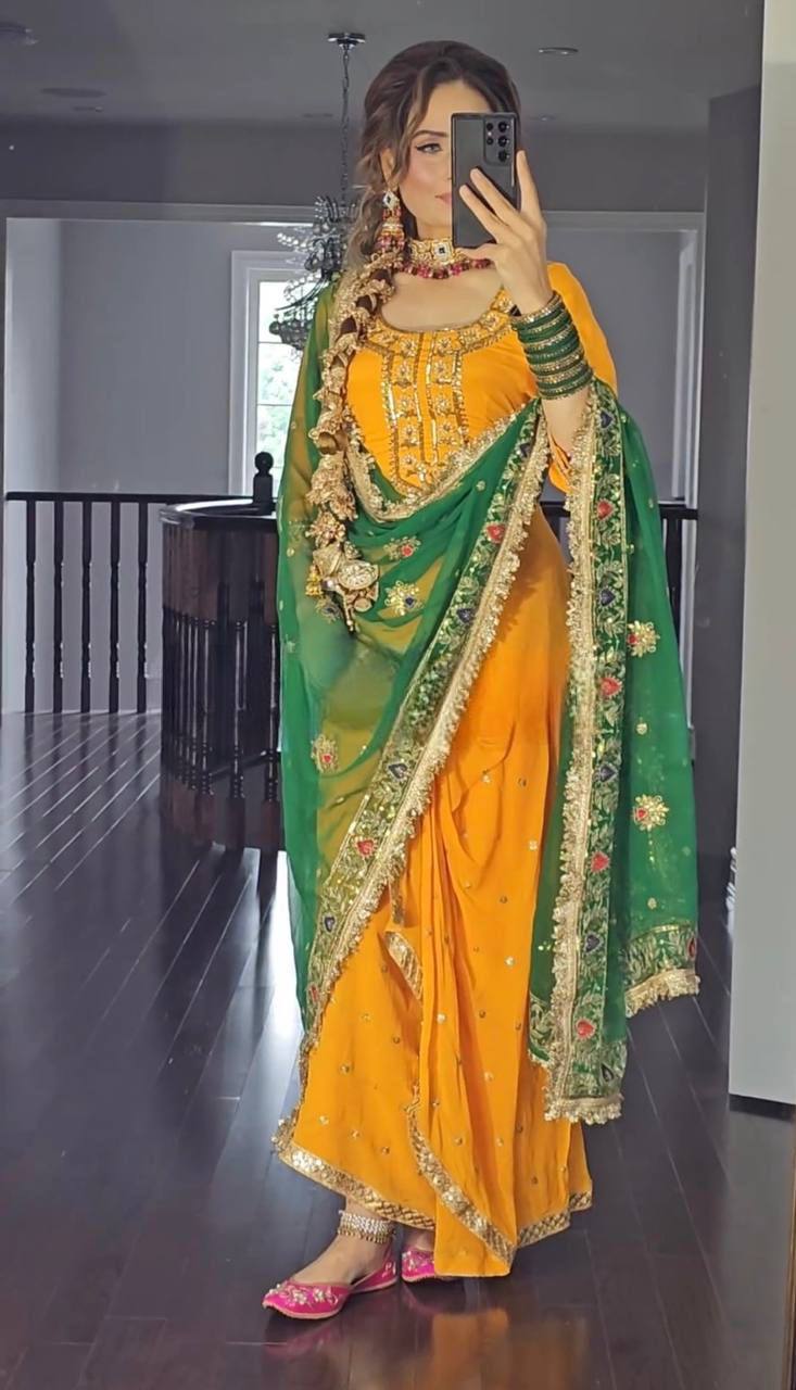 New Designer Party Wear Set: Top, Dhoti Skirt & Dupatta (NF-1226)