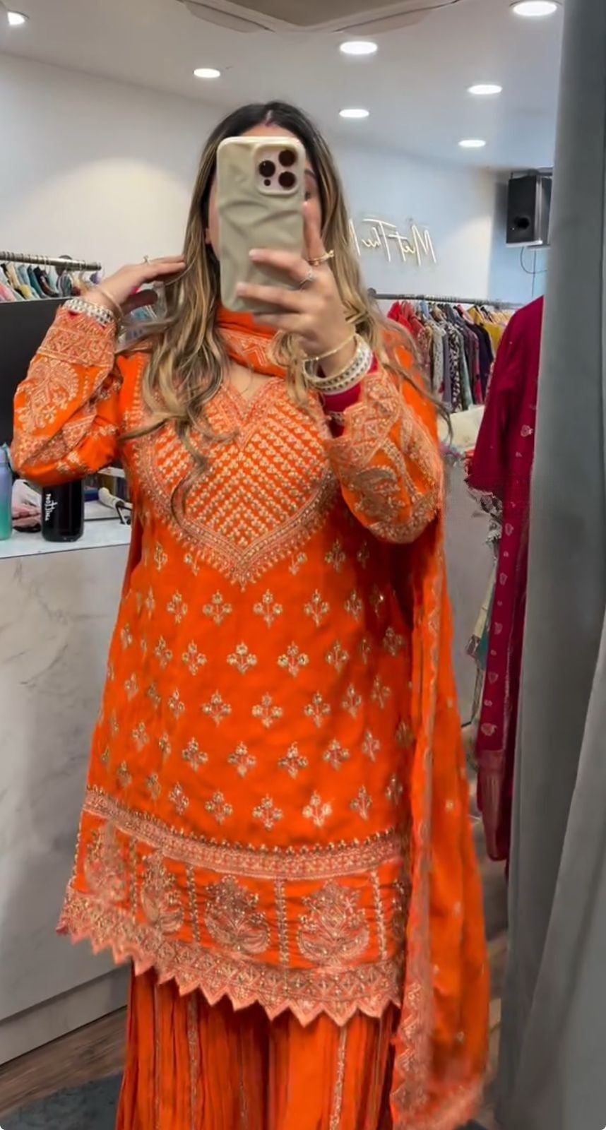 Designer Party Wear Top with Sharara Palazzo & Dupatta | Chinnon Silk