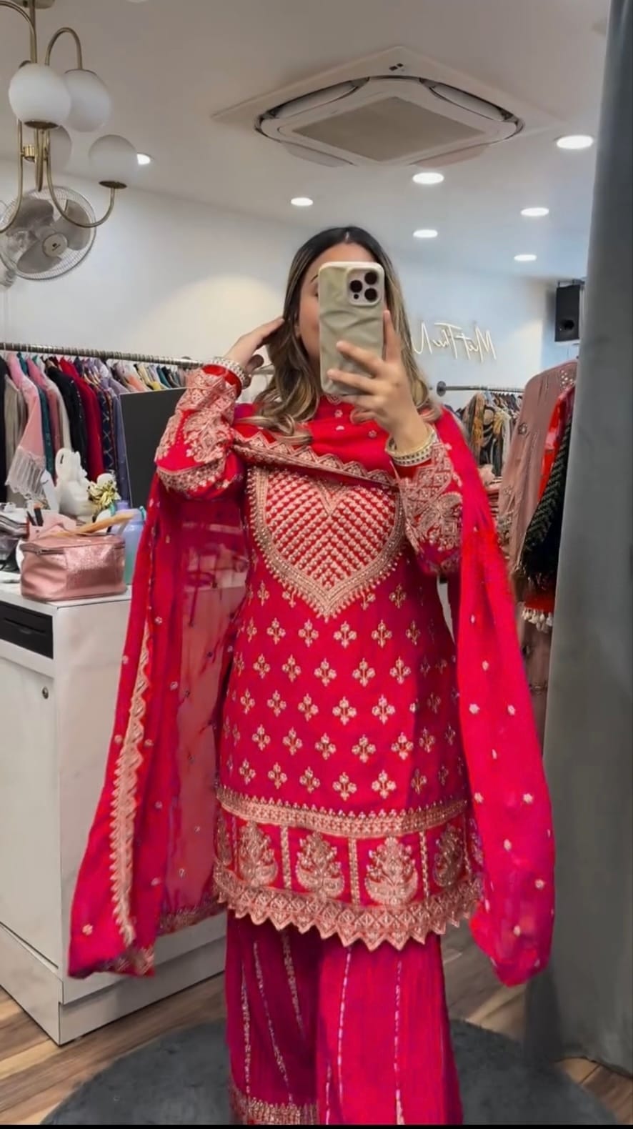 Designer Party Wear Top with Sharara Palazzo & Dupatta | Chinnon Silk