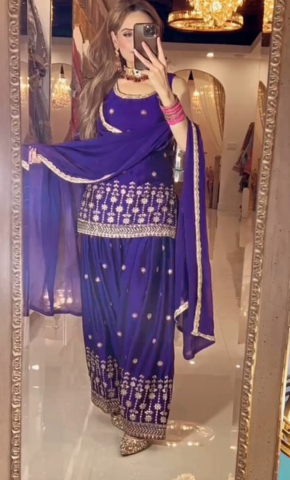 Designer Party Wear Top, Dhoti Salwar & Dupatta Set-
