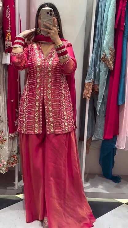 Designer Party Wear Top, Palazzo & Dupatta Set-MD-3068