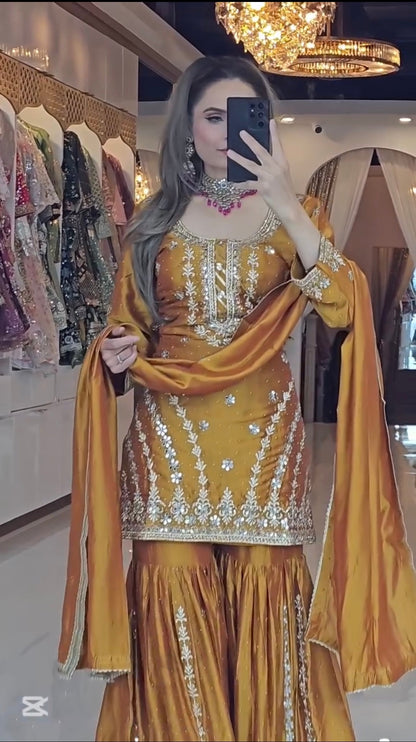 esigner Party Wear Chinnon Silk Sharara with Dupatta-ND5036