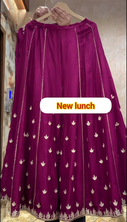 Premium Heavy Chinnon Silk Embroidered Top Plazzo Dupatta Set ND-5039