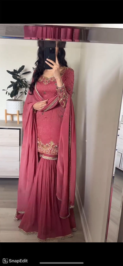 Royal Chinnon Silk Sharara Set – MD-3032