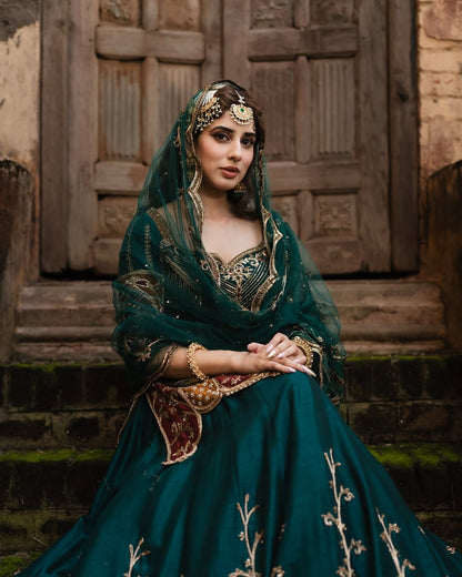 Party Wear Crepe Silk Lehenga with Organza Dupatta