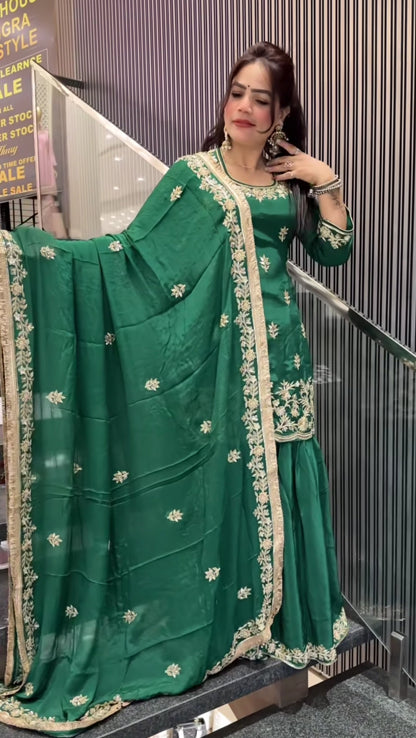 Premium Designer Party Wear Top, Sharara Palazzo & Dupatta-ND-5044
