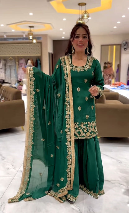 Premium Designer Party Wear Top, Sharara Palazzo & Dupatta-ND-5044