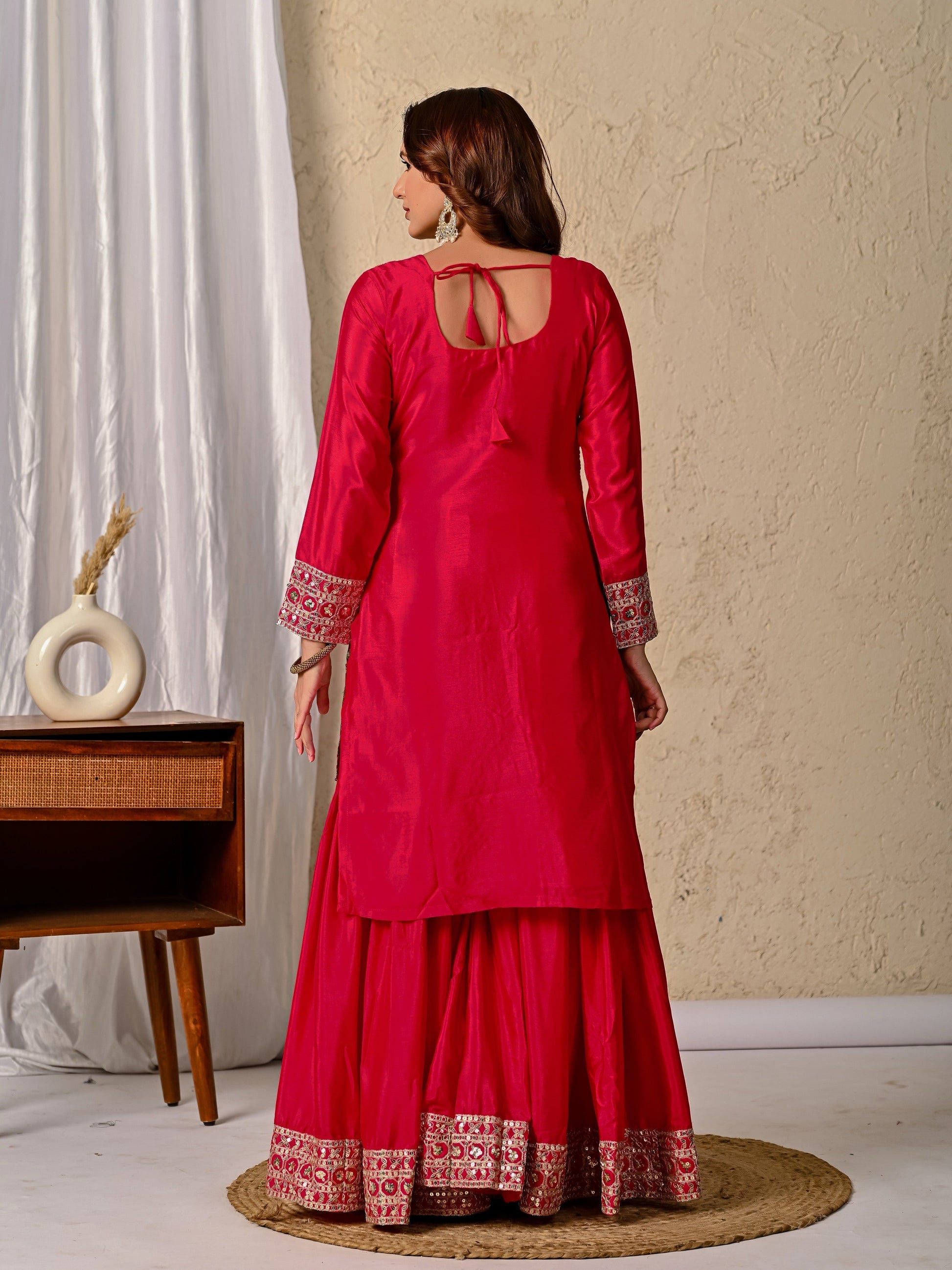 Chinnon Silk Party Wear Top Sharara Palazzo Dupatta Set ND-5047 (63)